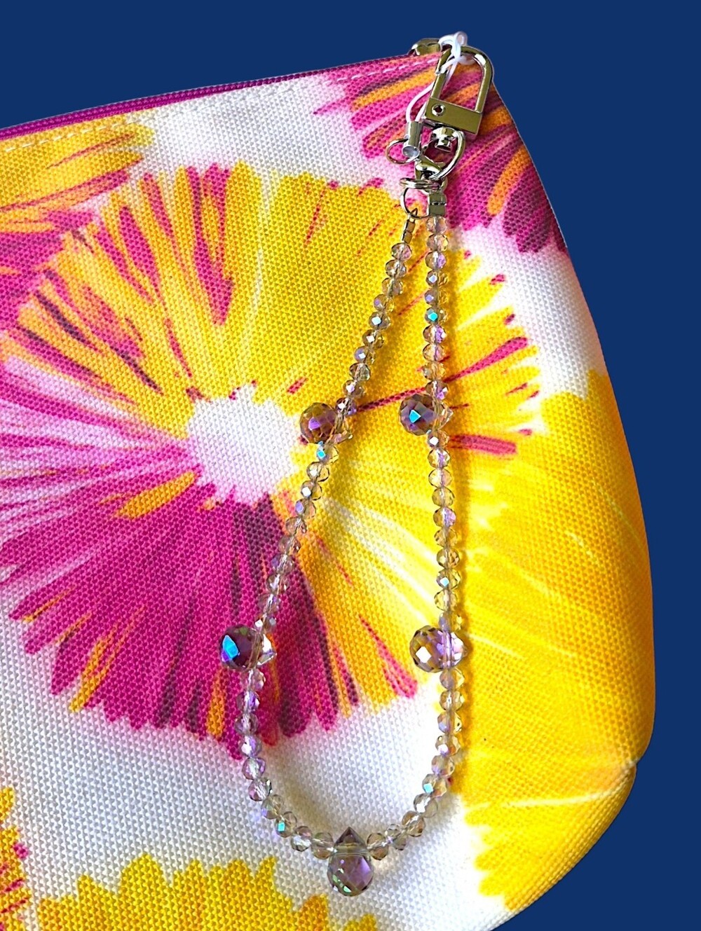 Faceted Iridescent Glass Beaded Bag Charm / Keychain - Purple